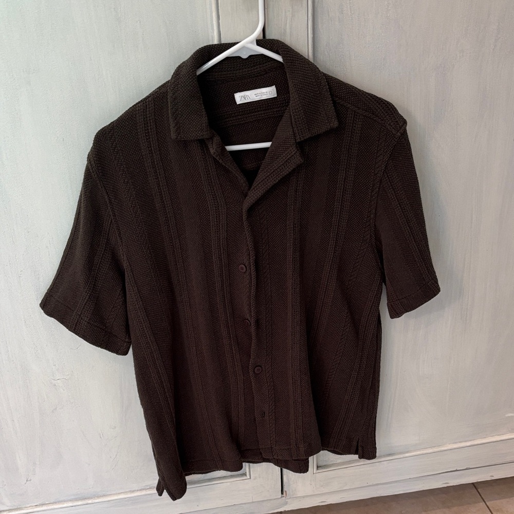 Zara Moss Green Casual Button Down Shirt